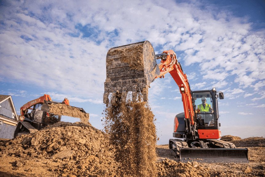 Excavator digging on site
