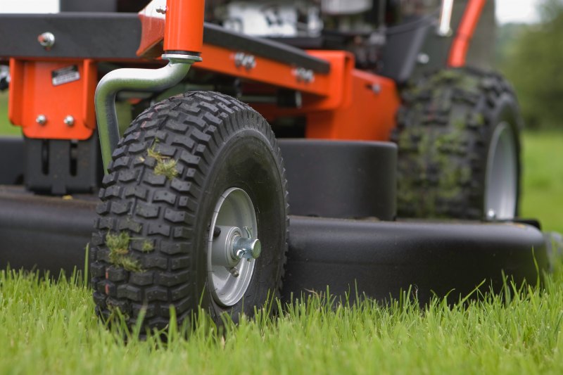 up close of riding lawn mower tires from Mission Valley Kubota